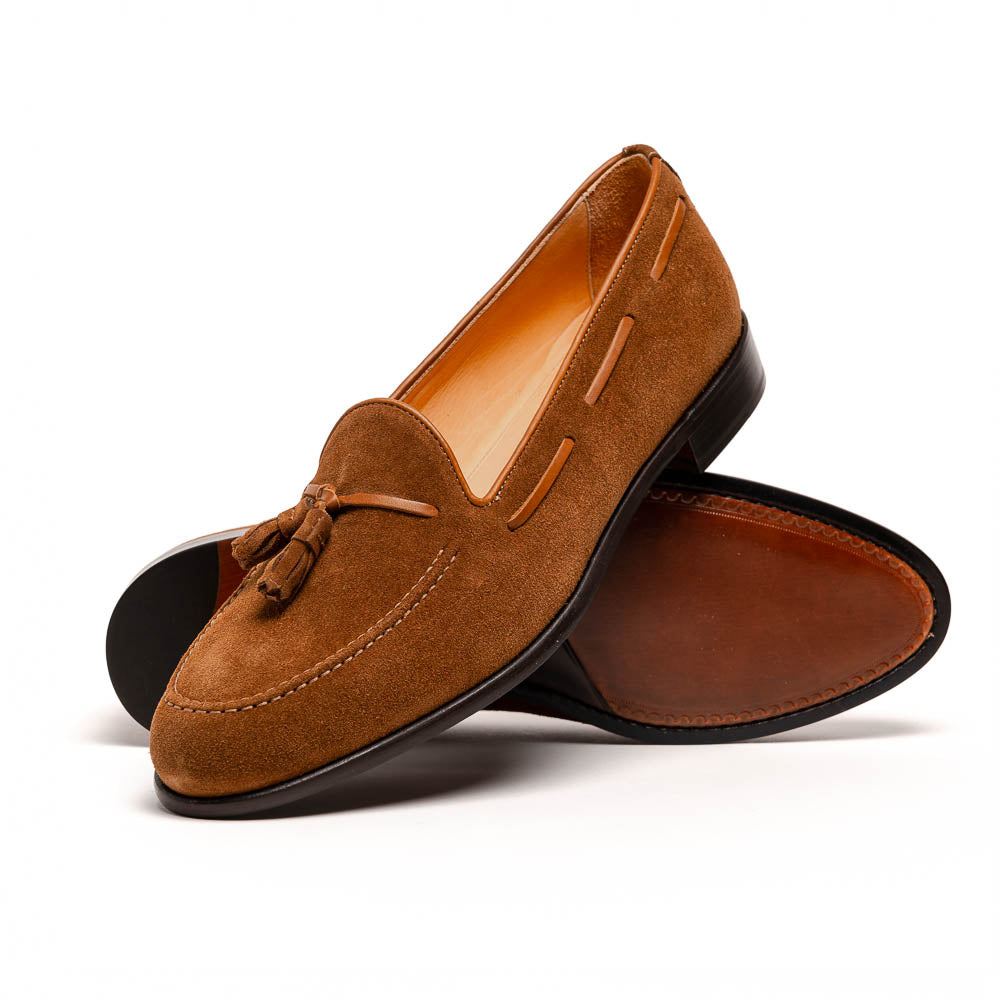 Franco Sueded Italian Calfskin Tassel Loafer in Tobacco by Zelli Italia
