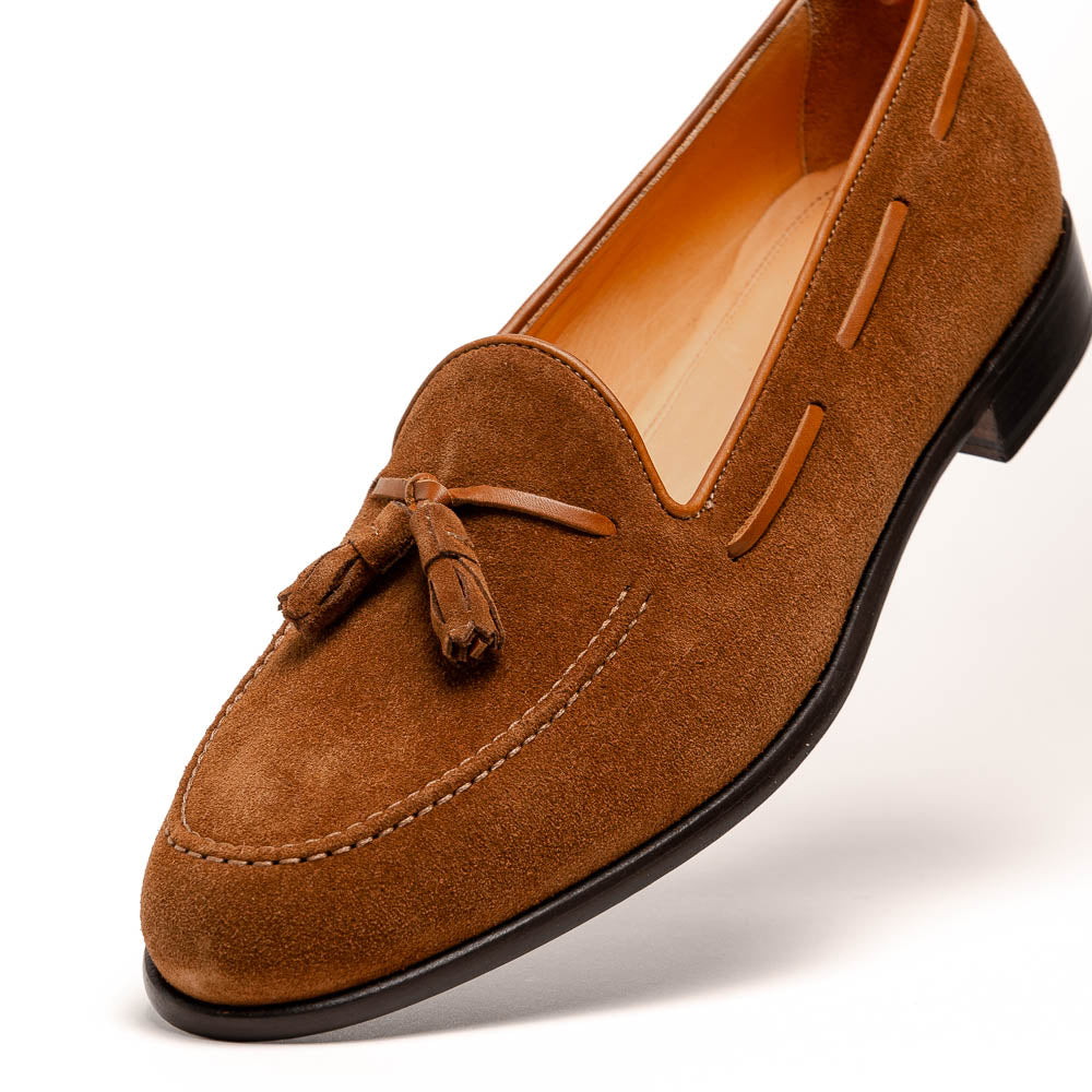Franco Sueded Italian Calfskin Tassel Loafer in Tobacco by Zelli Italia