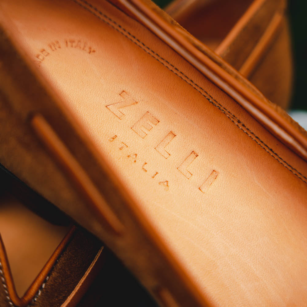 Franco Sueded Italian Calfskin Tassel Loafer in Tobacco by Zelli Italia