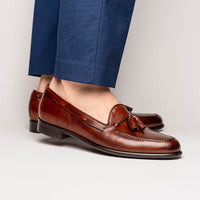 Franco Handfinished Italian Calfskin Tassel Loafer in Cognac by Zelli Italia