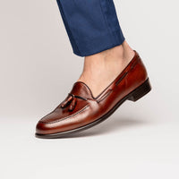 Franco Handfinished Italian Calfskin Tassel Loafer in Cognac by Zelli Italia
