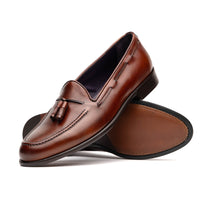 Franco Handfinished Italian Calfskin Tassel Loafer in Cognac by Zelli Italia