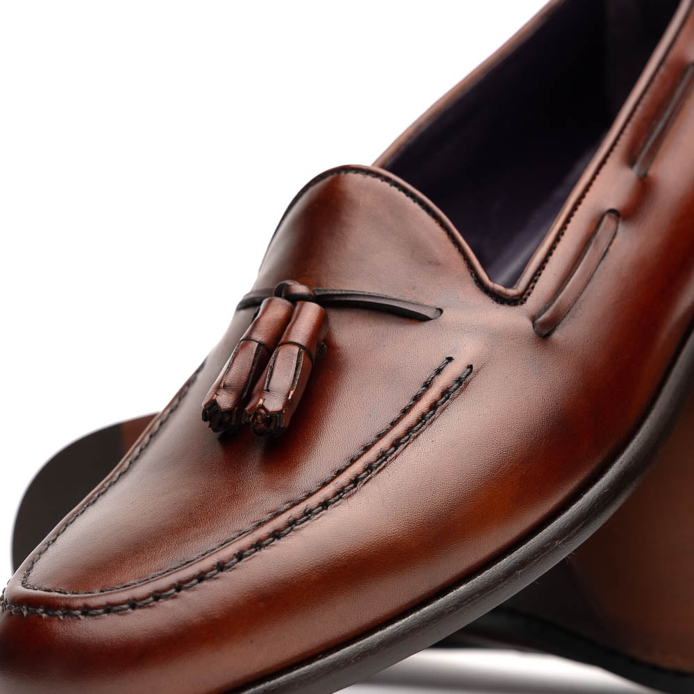 Franco Handfinished Italian Calfskin Tassel Loafer in Cognac by Zelli Italia