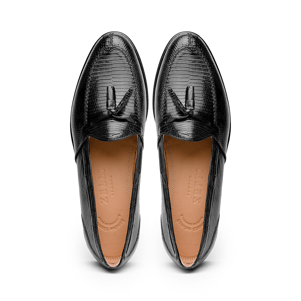 Franco Teju Lizard Tassel Loafer in Black by Zelli Italia