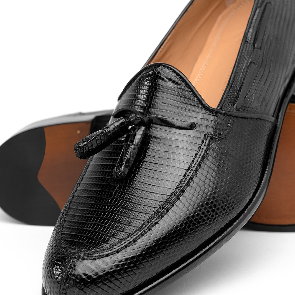 Franco Teju Lizard Tassel Loafer in Black by Zelli Italia