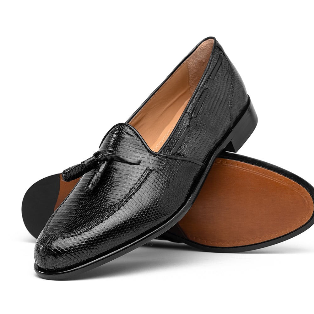 Franco Teju Lizard Tassel Loafer in Black by Zelli Italia