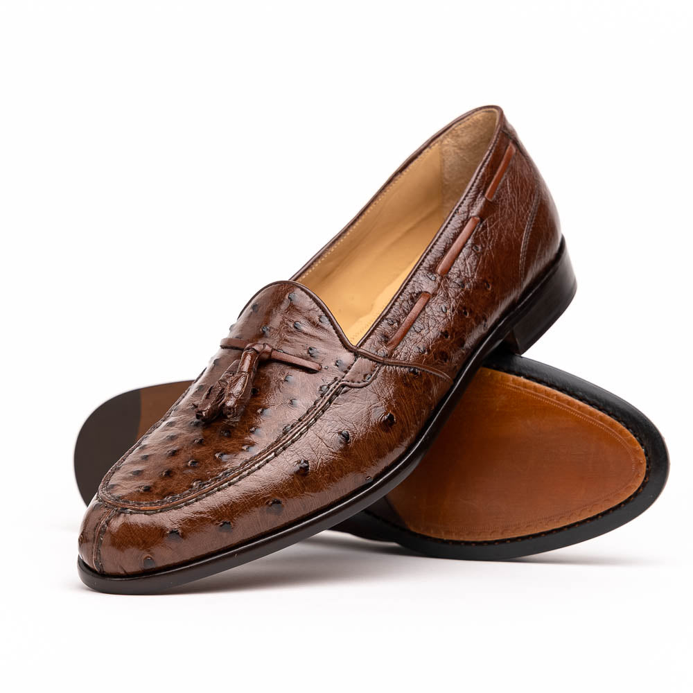 Franco Ostrich Quill Tassel Loafer in Brown by Zelli Italia