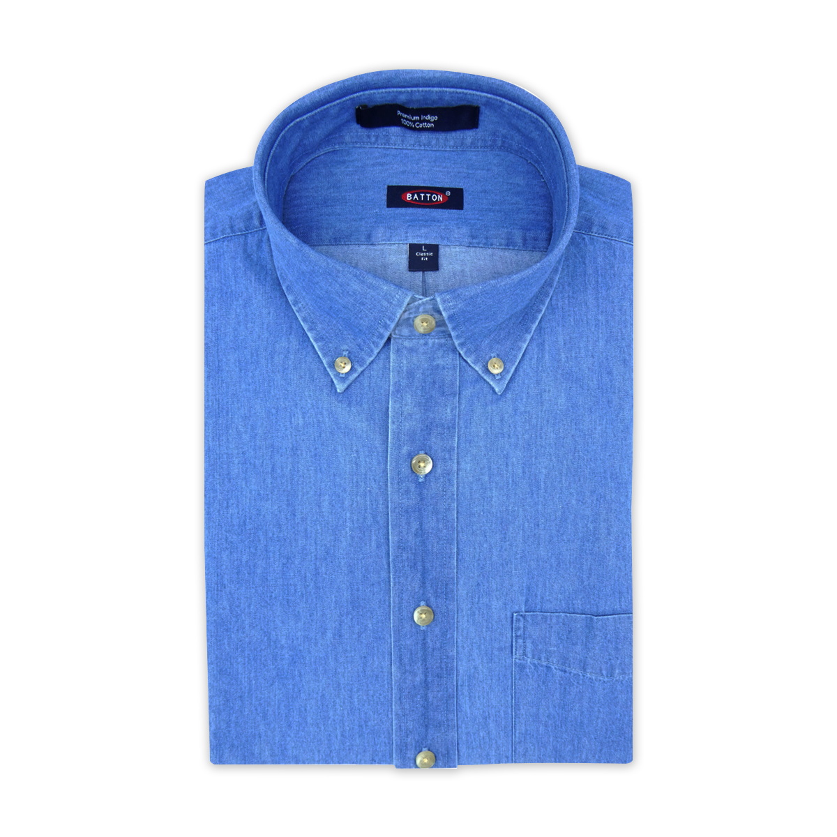 'Gilbert' Solid Mid Indigo Denim Cotton Sport Shirt by Batton