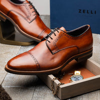 Giovanni Italian Calfskin Lace Up with Micro Perf in Cognac by Zelli Italia