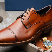 Giovanni Italian Calfskin Lace Up with Micro Perf in Cognac by Zelli Italia