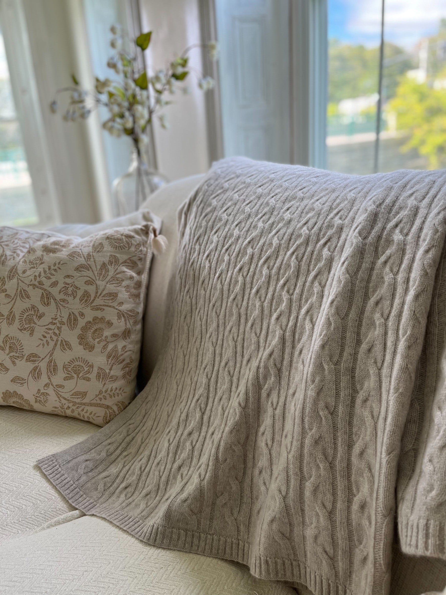 100% Cashmere Cozy Cable Rope Knit Throw (Choice of Colors) by Alashan Cashmere