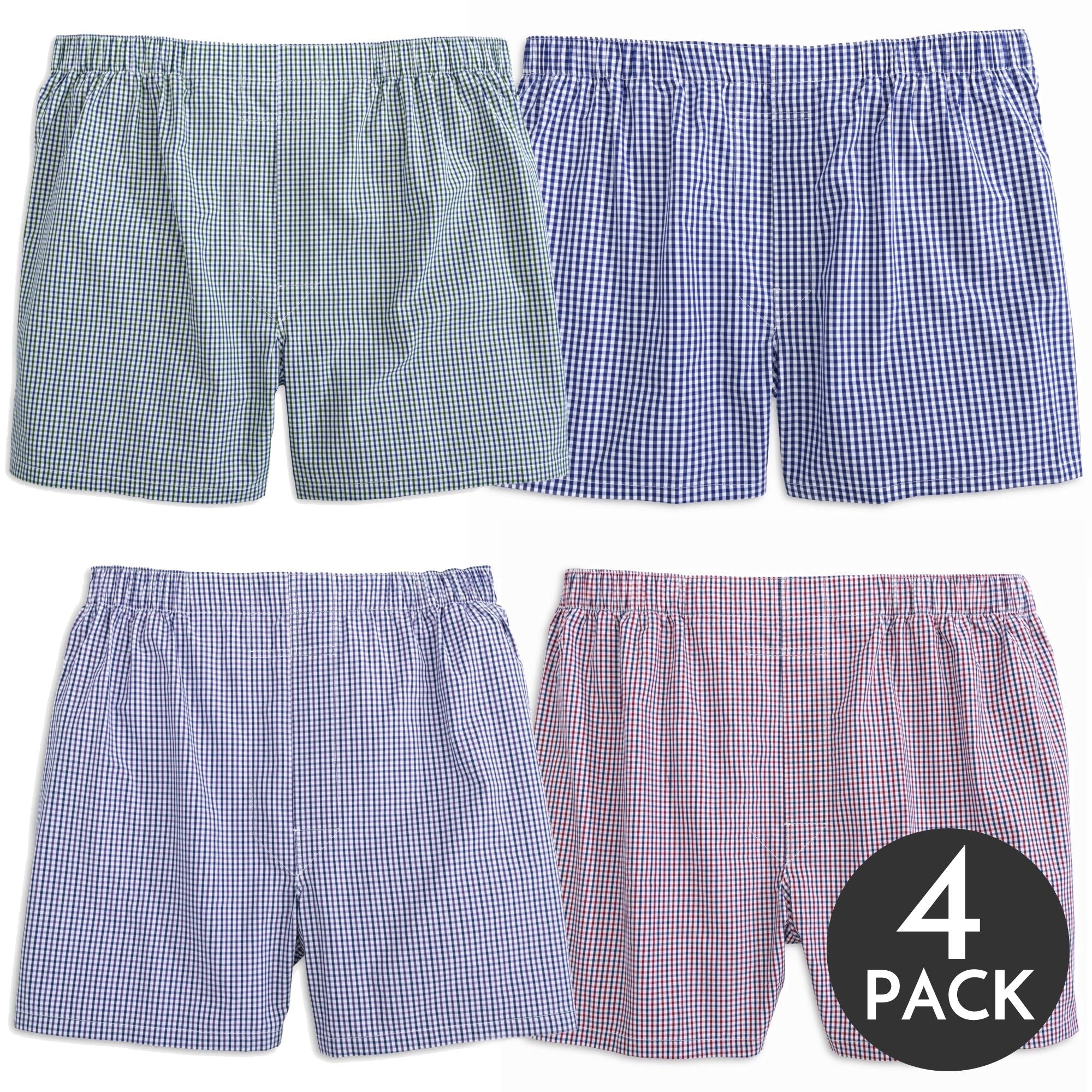Multi Pack Poplin Check Full Make Cotton Boxer Shorts (4 Pack) (Average Sizing) by Batton