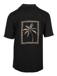 'Palm Portrait' Embroidered Short Sleeve Resort Hawaiian Shirt in Black by Weekender