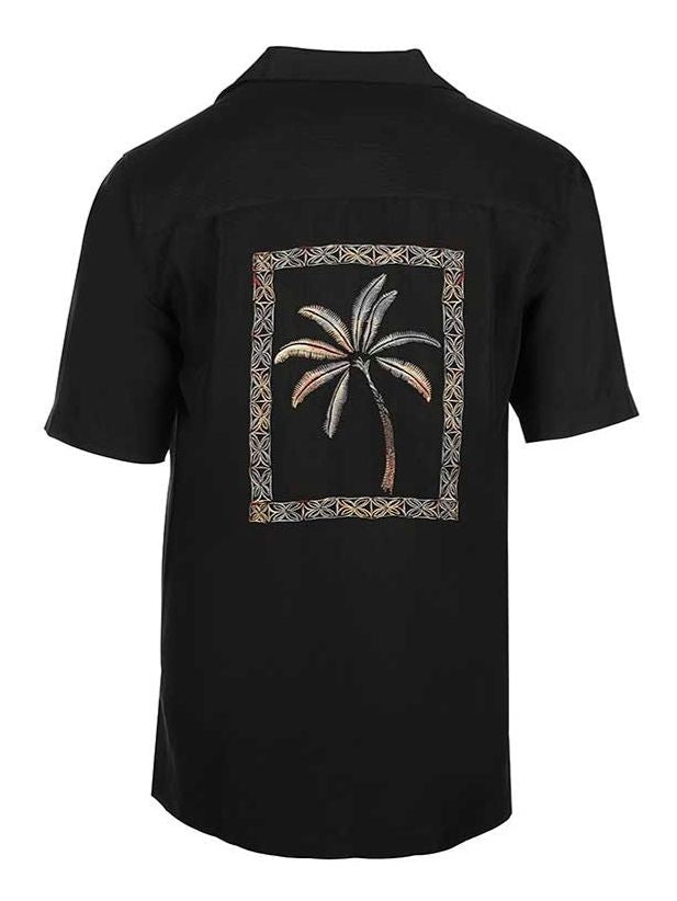 'Palm Portrait' Embroidered Short Sleeve Resort Hawaiian Shirt in Black by Weekender