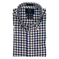 Brown, Blue, and Natural Herringbone Check Cotton and Wool Blend Button-Down Shirt by Viyella