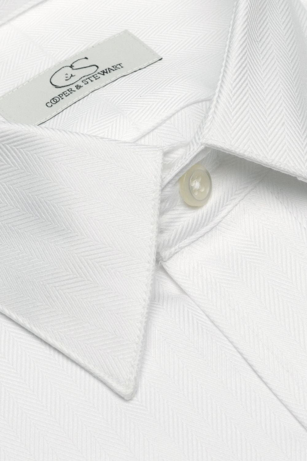 The Charleston - Wrinkle-Free Herringbone Cotton Dress Shirt in White by Cooper & Stewart