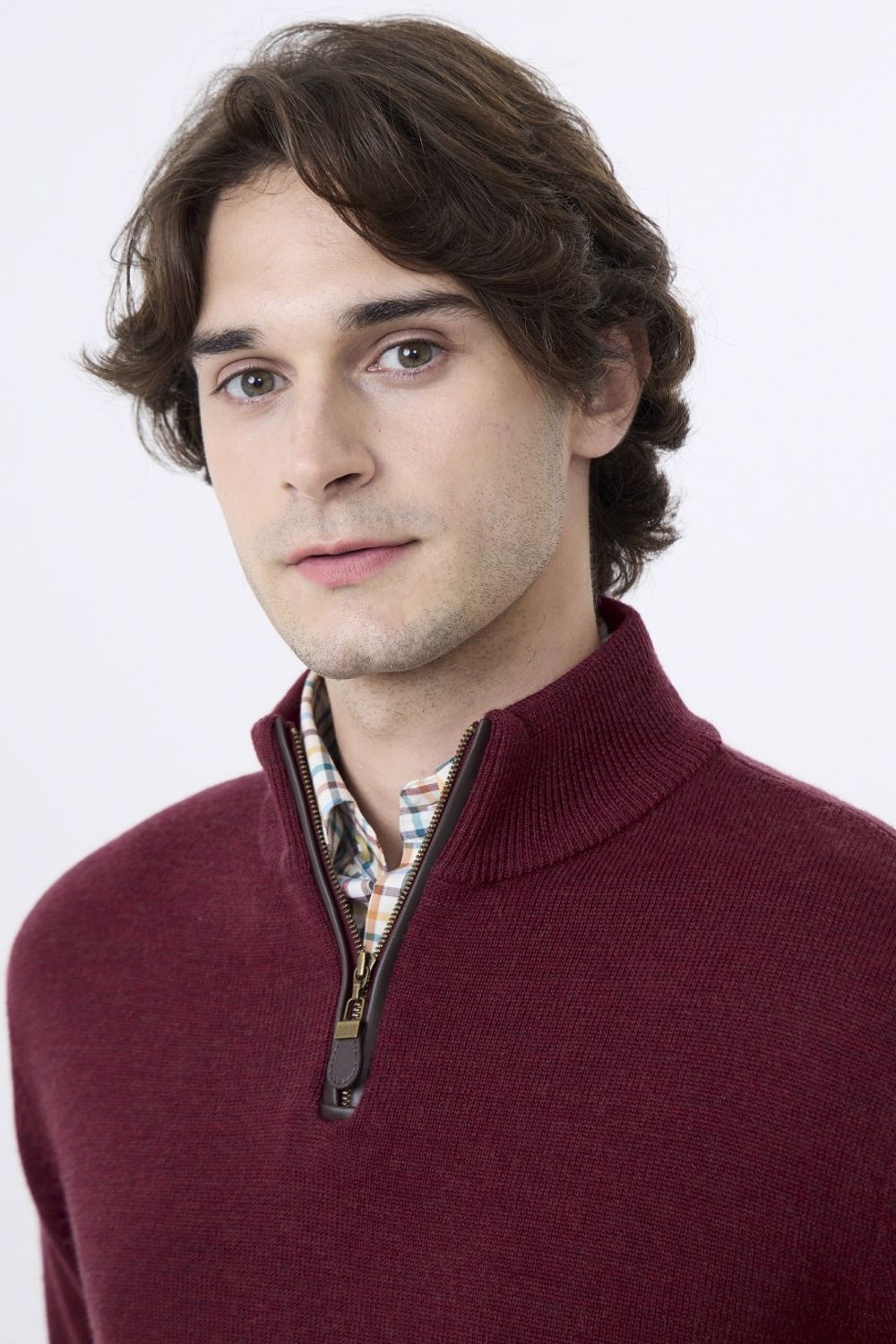Extra Fine 'Zegna Baruffa' Merino Wool Quarter-Zip Sweater in Buch Red by Viyella