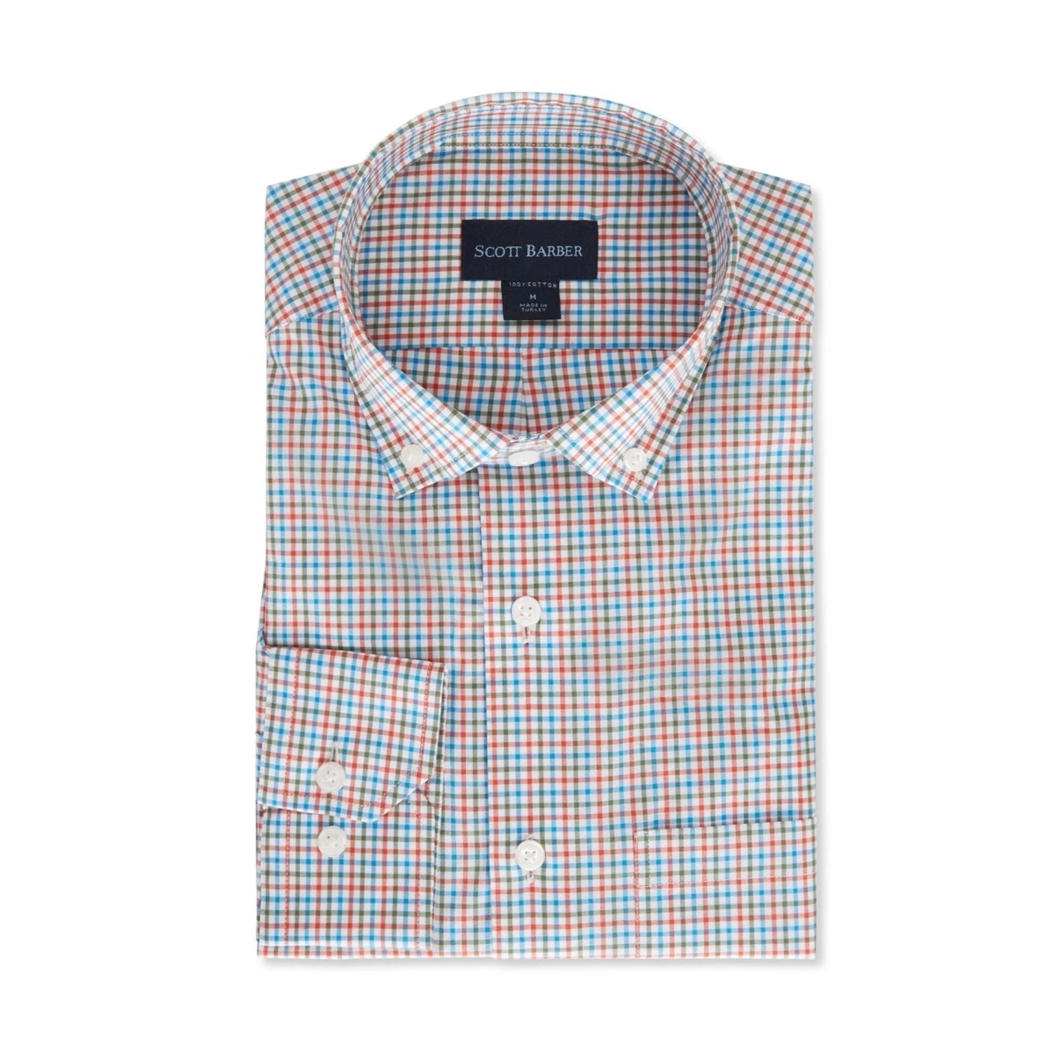 Organic Cotton Tattersall Poplin Sport Shirt in Spice by Scott Barber