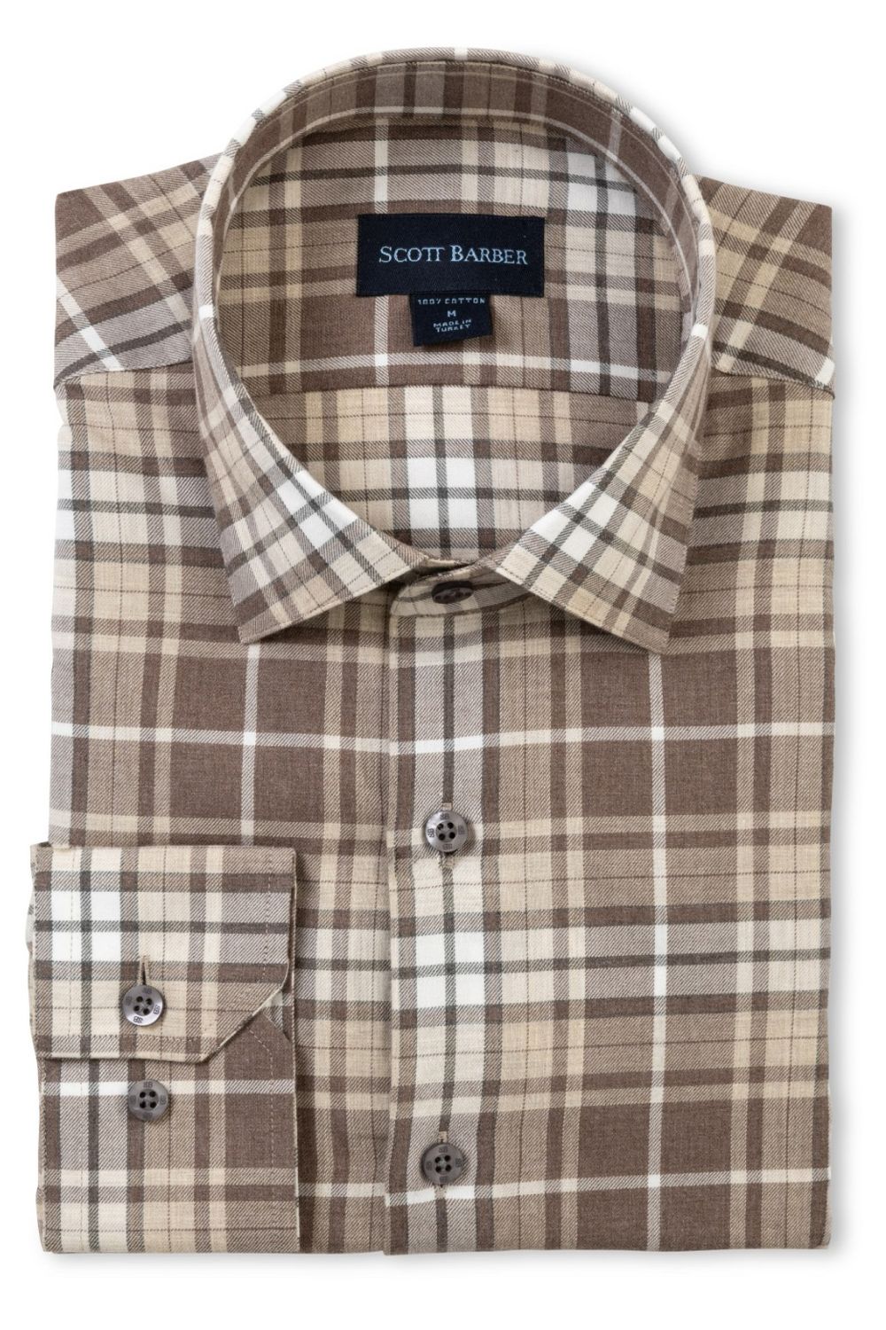 Weekend Heathered Windowpane Plaid Cotton Sport Shirt in Cocoa by Scott Barber