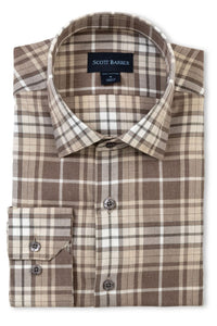 Weekend Heathered Windowpane Plaid Cotton Sport Shirt in Cocoa by Scott Barber