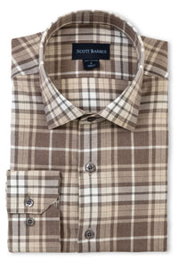 Weekend Heathered Windowpane Plaid Cotton Sport Shirt in Cocoa by Scott Barber