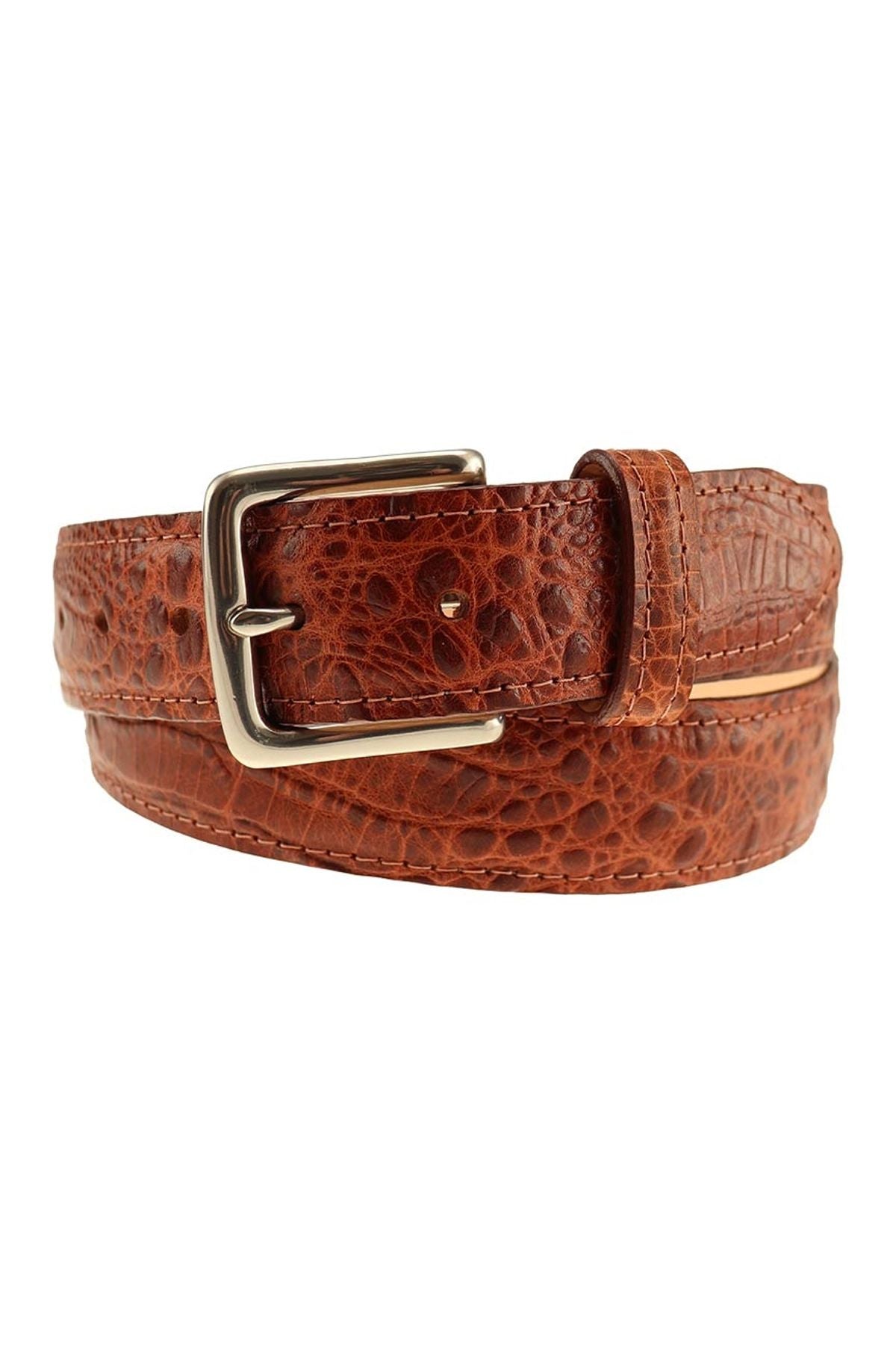 Colombia Croco Embossed Leather Belt in Sport Rust by T.B. Phelps