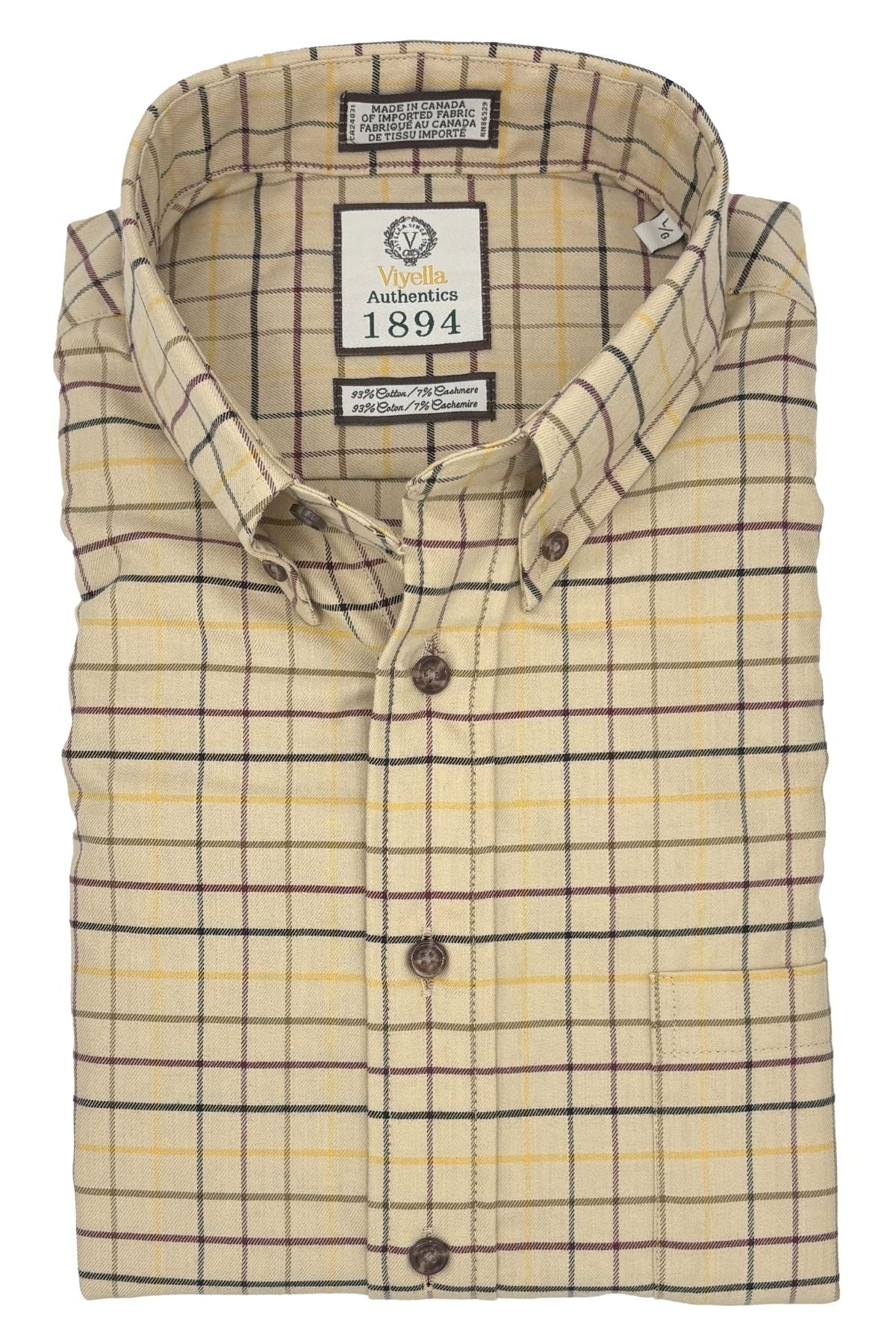 Tan, Hunter, and Burgundy Tattersall Cotton and Cashmere Blend '1894 Authentics' Button-Down Shirt by Viyella