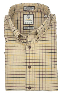 Tan, Hunter, and Burgundy Tattersall Cotton and Cashmere Blend '1894 Authentics' Button-Down Shirt by Viyella