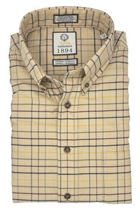 Tan, Hunter, and Burgundy Tattersall Cotton and Cashmere Blend '1894 Authentics' Button-Down Shirt by Viyella