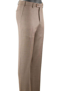 Super 110s Vitale Barberis Canonico Italian Luxury 4 Harness Wool Serge Flat Front Trouser in Tan Mix (Choice of Fits) by 6 East by Ballin