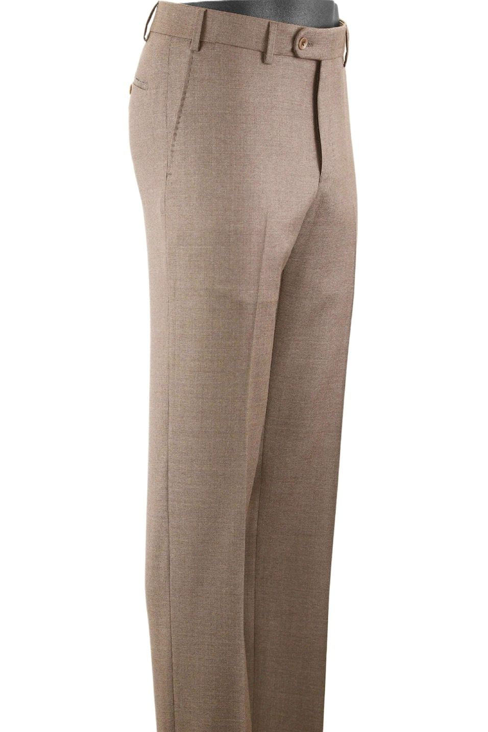 Super 110s Vitale Barberis Canonico Italian Luxury 4 Harness Wool Serge Flat Front Trouser in Tan Mix (Choice of Fits) by 6 East by Ballin