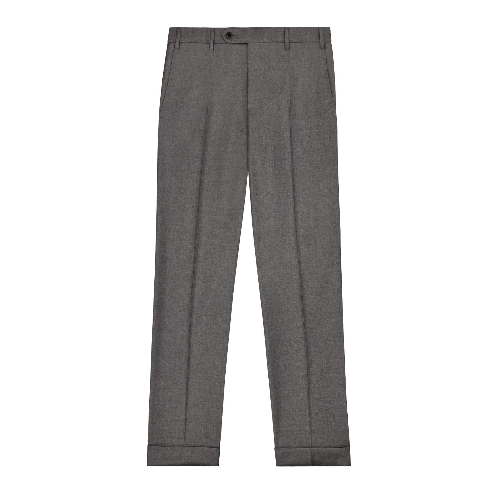 Devon Flat Front Stretch Wool Trouser in Medium Grey (Modern Full Fit)