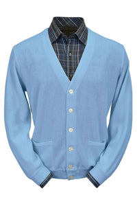 Baby Alpaca 'Links Stitch' V-Neck Cardigan Sweater in Sky by Peru Unlimited