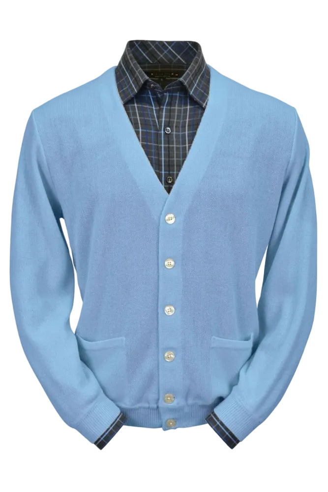 Baby Alpaca 'Links Stitch' V-Neck Cardigan Sweater in Sky by Peru Unlimited