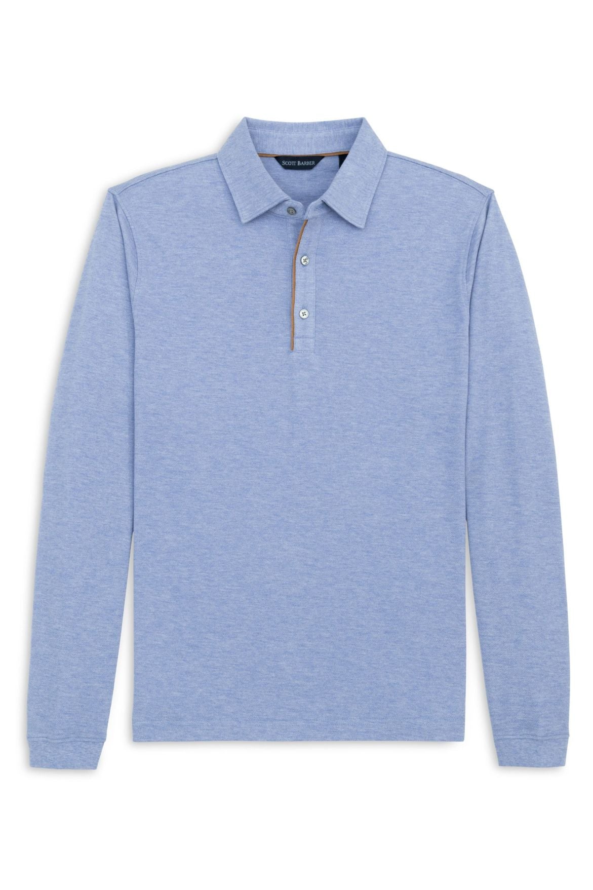 Cotton and Wool Pique Long Sleeve Polo in Sky Heather by Scott Barber