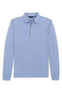 Cotton and Wool Pique Long Sleeve Polo in Sky Heather by Scott Barber