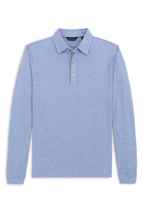 Cotton and Wool Pique Long Sleeve Polo in Sky Heather by Scott Barber