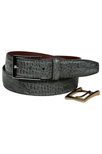 Alligator Grain Embossed Calfskin Belt with Interchangeable Buckles in Gator Grey by Torino Leather