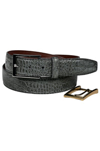 Alligator Grain Embossed Calfskin Belt with Interchangeable Buckles in Gator Grey by Torino Leather