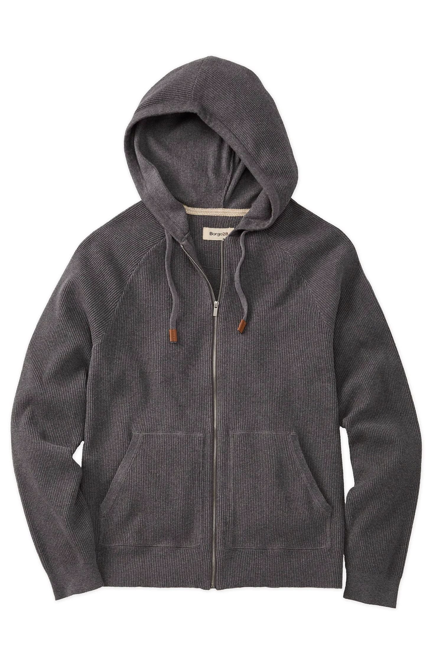 Cashmere Blend Raglan Sleeve Zip-Front Hoodie in Charcoal by Borgo28