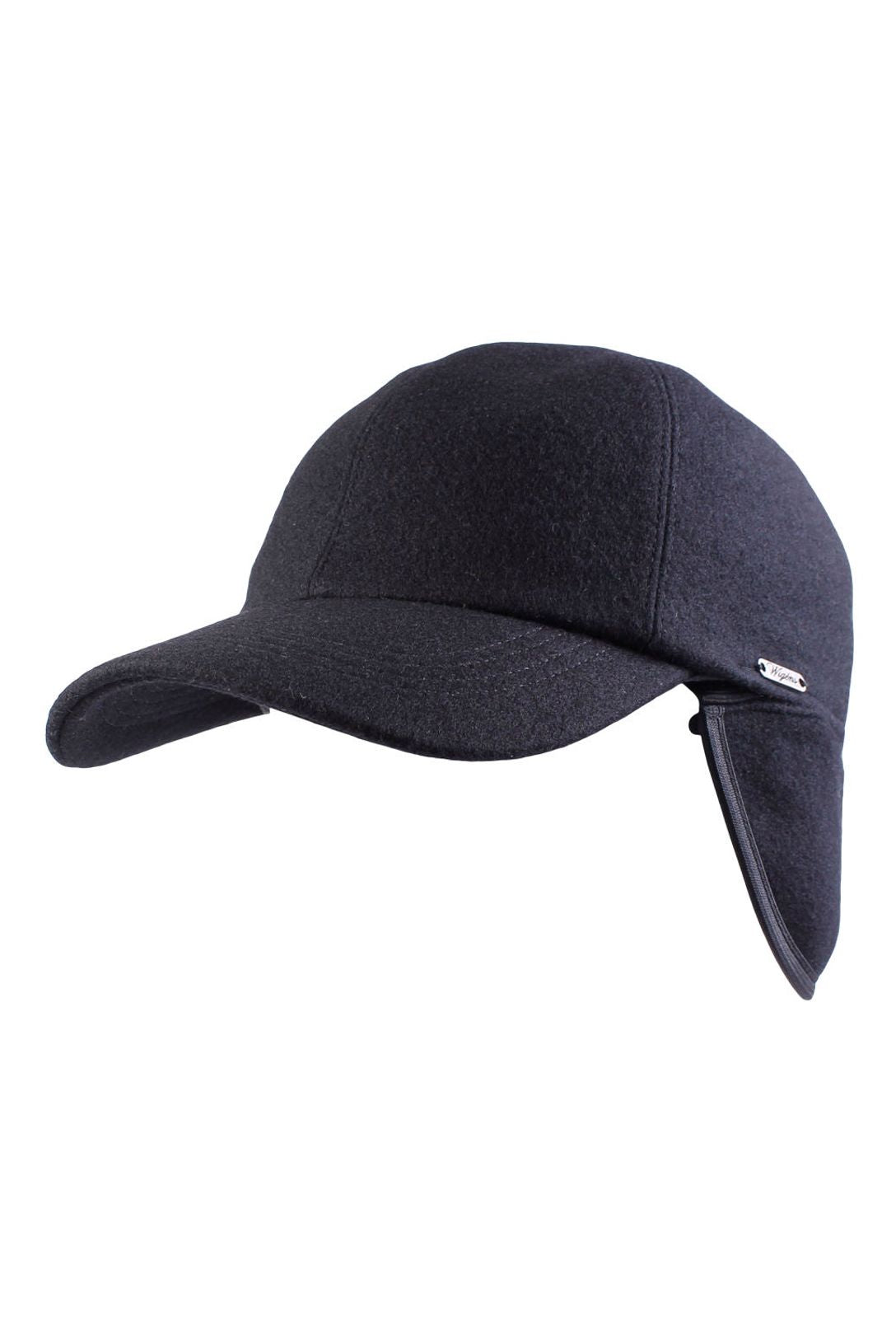 Melton Wool Baseball Classic Cap with Earflaps in Black (Size 62) by Wigens