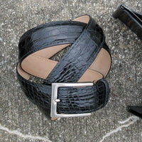 Caiman Crocodile Dress Belt in Black by Zelli Italia