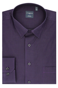 Tonal Plum Neat Geometric Cotton Sport Shirt with Hidden Button Down Collar by Leo Chevalier