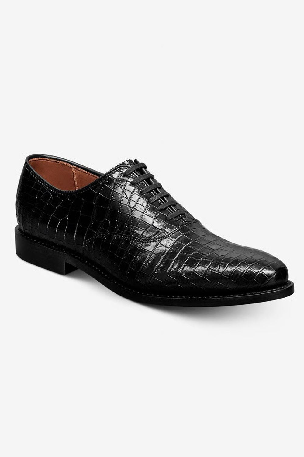 Carlyle Plain-Toe Oxford Dress Shoe in Black Embossed Croco Leather by Allen Edmonds