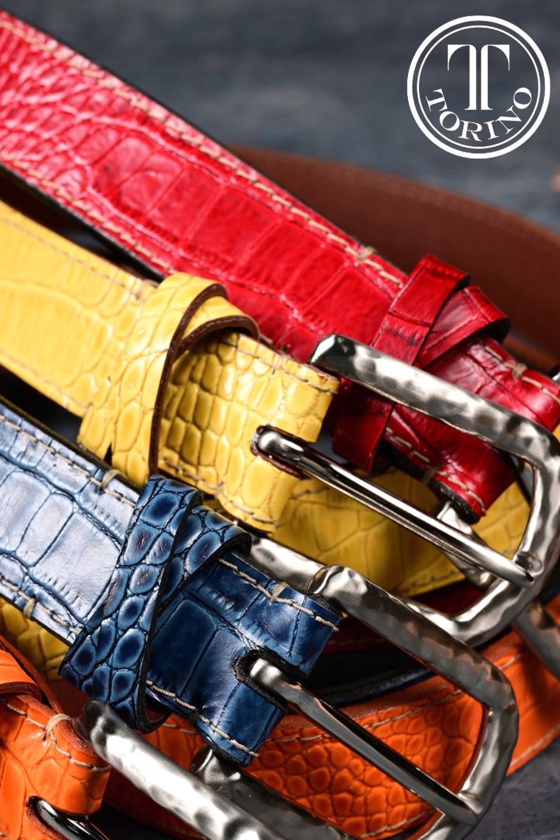 Italian Alligator Embossed Calfskin Leather Belt in Yellow by Torino Leather