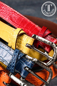 Italian Alligator Embossed Calfskin Leather Belt in Yellow by Torino Leather