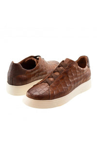Tate Gator Embossed Calfskin Sneaker in Cognac by T.B. Phelps