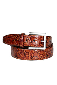 Italian Tortoise Shell Embossed Calfskin Dress Casual Belt in Brandy by Torino Leather