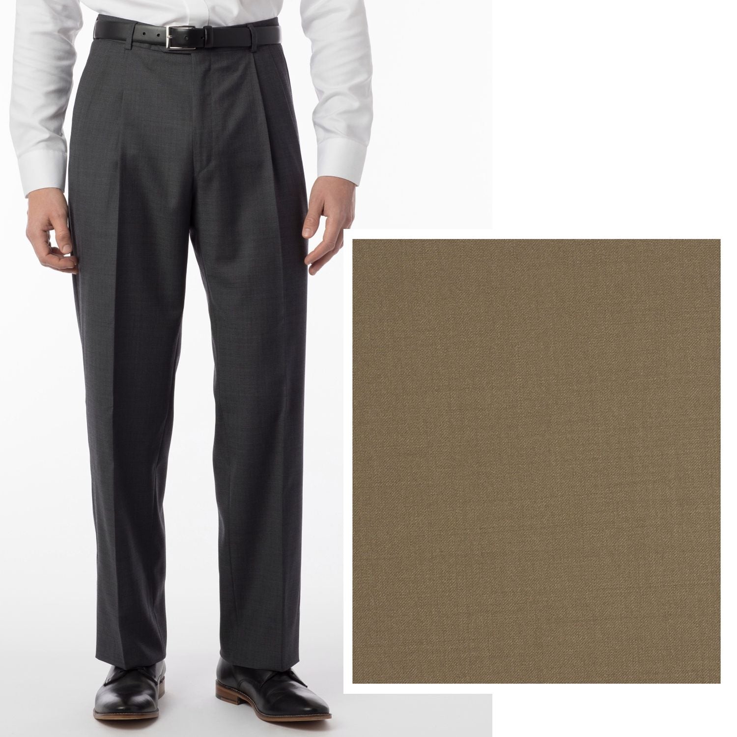 BIG FIT Super 120s Wool Gabardine Comfort-EZE Trouser in Tan (Manchester Pleated Model) by Ballin