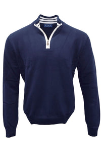 Team Colors Pima Cotton Quarter-Zip Sweater with Contrast Trim in American Navy/White by Blue 1899